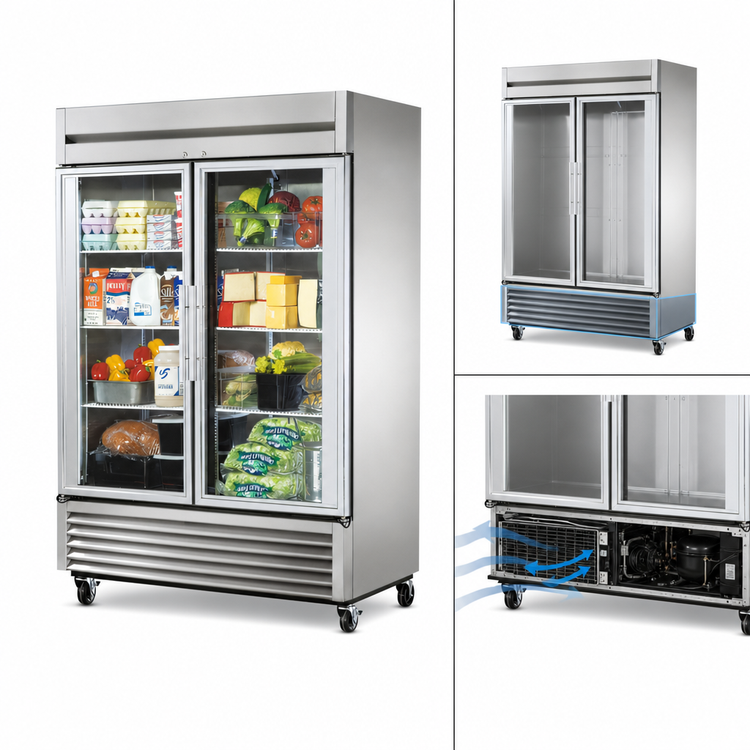Product image #4 for True Two-Section Framed Glass Door Reach-In Refrigerator with Bottom-Mounted Self-Contained Refrigeration