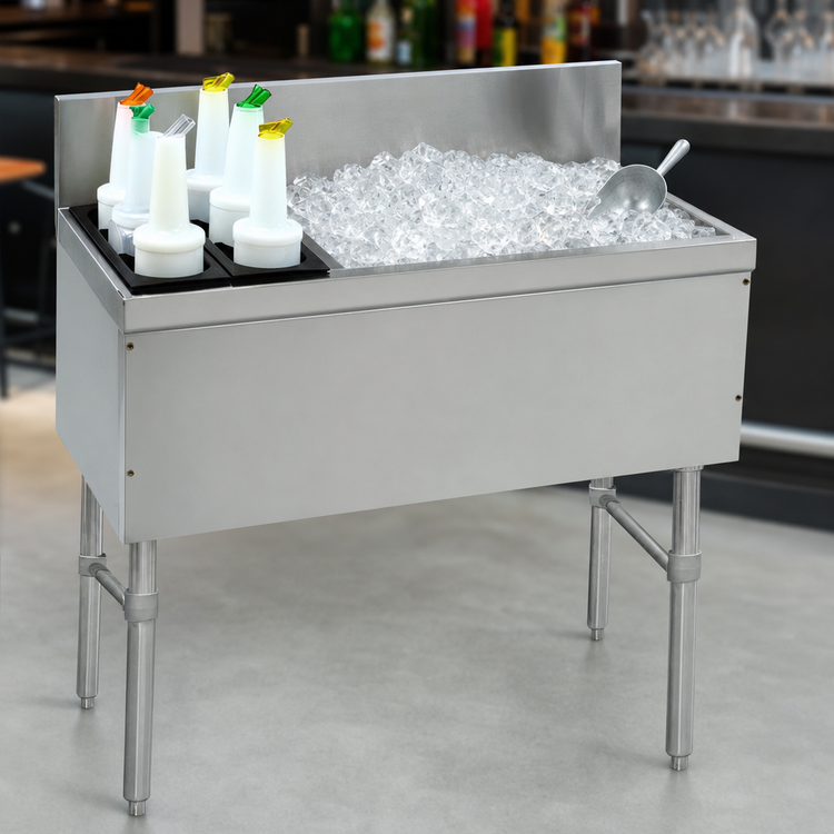 Product image #4 for Advance Tabco Prestige Supreme 42-Inch Stainless Steel Bar Ice Chest with Left Bottle Rack and 7-Inch Backsplash