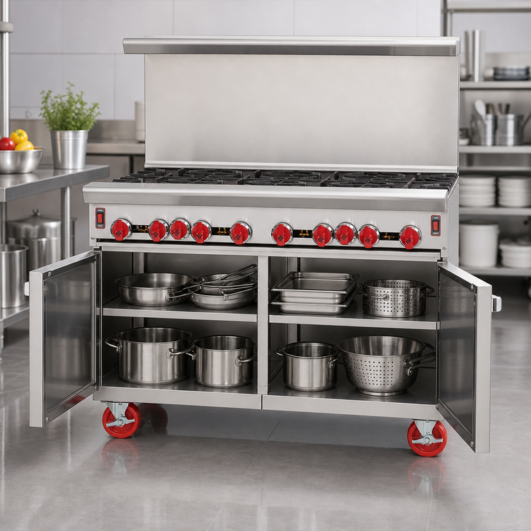 Product image #4 for American Range 48-Inch Green Flame Commercial Gas Range with 8 Open Burners and Double Storage Base