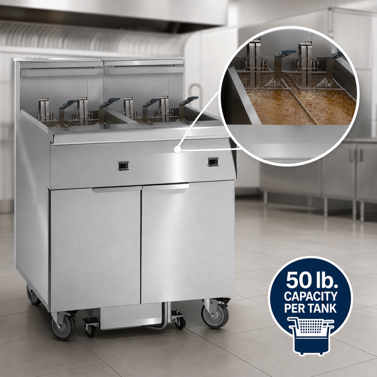 Product image #4 for Imperial Electric Floor Fryer, 6-Tank Battery, 50 lb. Per Tank, Built-In Space Saver Filter System