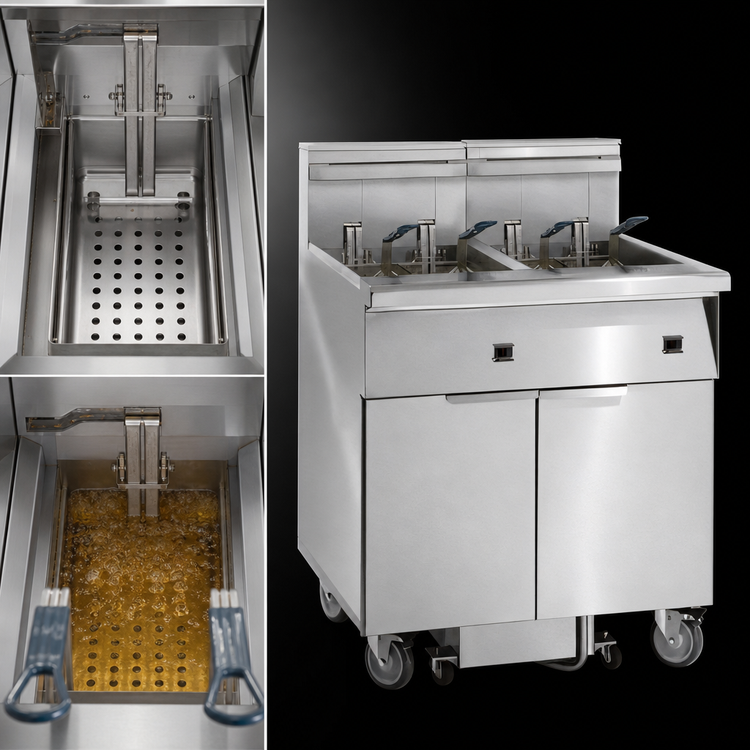 Product image #4 for Imperial Six-Battery Electric Floor Fryer with Built-In Space Saver Filter System, 50 lb. Per Tank