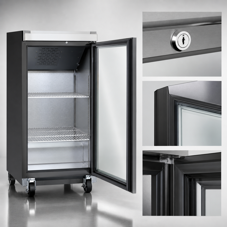 Product image #4 for Continental Refrigerator 24-Inch Single-Door Back Bar Display Cooler with Hinged Glass Door, Stainless Steel Top, Black Finish