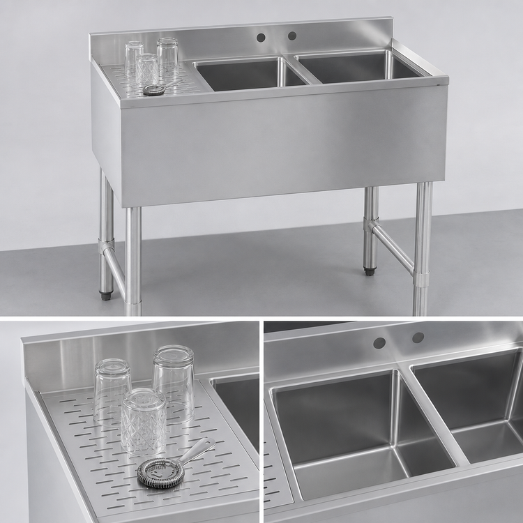 Product image #4 for Sapphire Manufacturing 36-Inch Two-Compartment Stainless Steel Underbar Sink with Left Drainboard