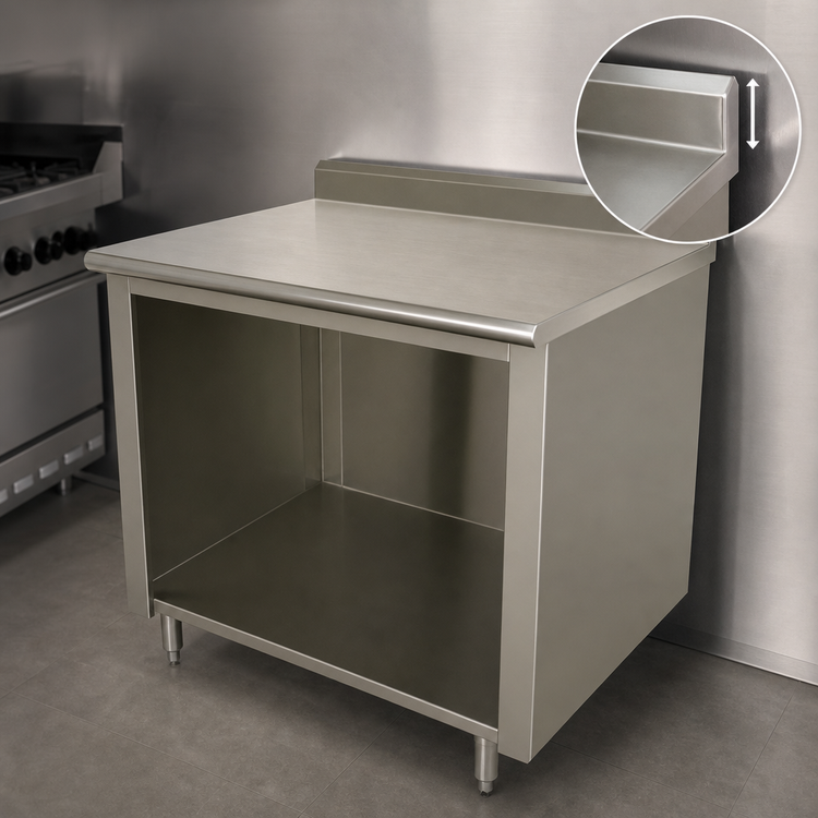 Product image #4 for Advance Tabco Special Value 48 Inch x 30 Inch 16 Gauge 304 Stainless Steel Economy Open Base Work Table with 5 Inch Backsplash