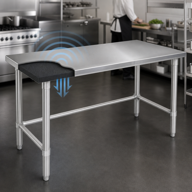Product image #4 for John Boos Stallion 108" x 30" 16-Gauge 300-Series Stainless Steel Flat Top Work Table with Safety Edge