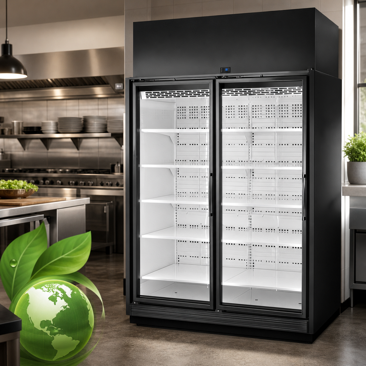 Product image #4 for True 2-Section Medium Temp Glass Door Retail Merchandiser, Self-Contained, Black Exterior/White Interior, 77.9 Cu. Ft.