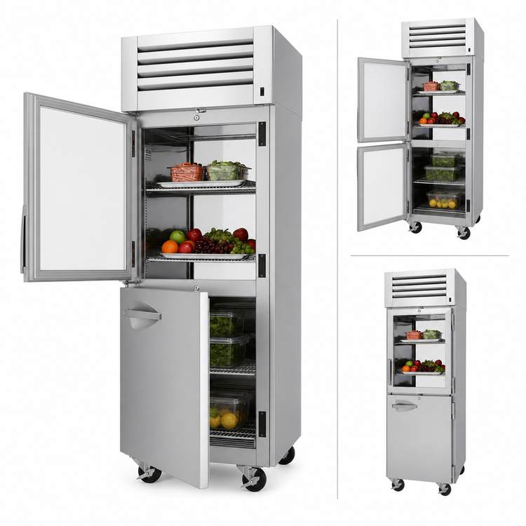 Product image #4 for Turbo Air PRO Series One-Section Pass-Thru Reach-In Refrigerator with Half Glass/Solid Doors, 26.48 Cu. Ft., Top-Mount Compressor