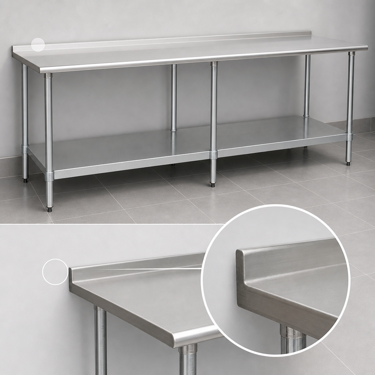 Product image #4 for Eagle Group Budget Series 144 Inch x 24 Inch Stainless Steel Work Table with Rear Up-Turn and Adjustable Undershelf