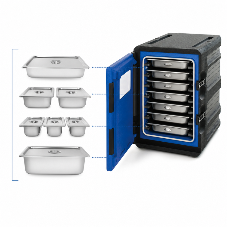 Product image #4 for Metro Mightylite ML400-BU 6-Pan Front-Load Insulated Food Pan Carrier, Black/Blue