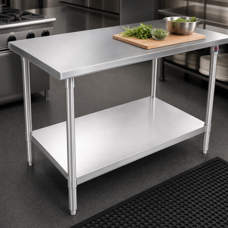 Product image #4 for John Boos Stallion 108-Inch W x 36-Inch D Stainless Steel Top Work Table with Stallion Safety Edge and Adjustable Undershelf