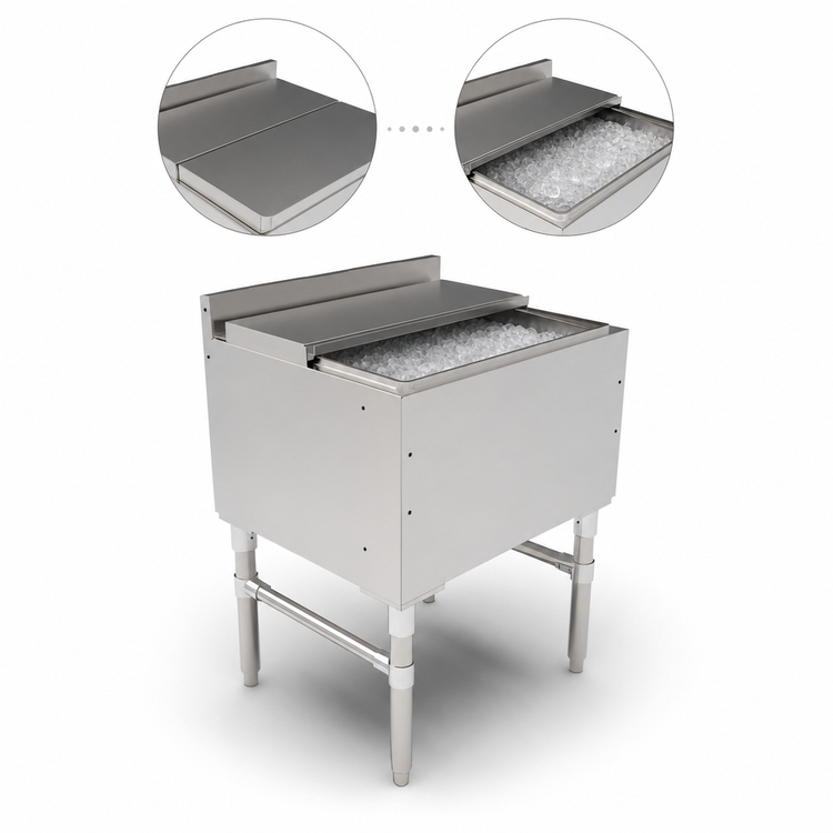 Product image #4 for John Boos 24-Inch x 21-Inch Stainless Steel Underbar Ice Bin/Cocktail Unit with Sliding Lid