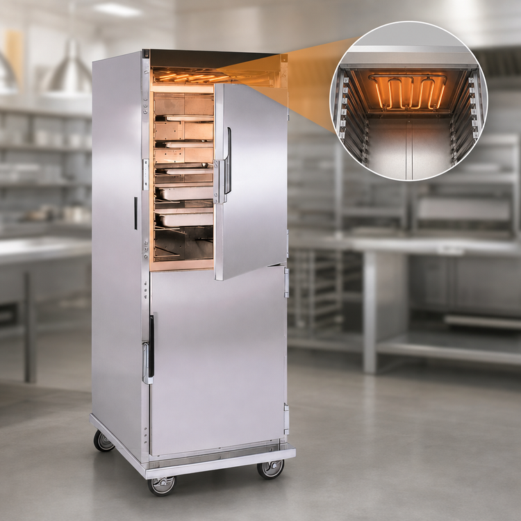 Product image #4 for Mobile Insulated Heated Holding Cabinet with Top-Mount Heater, 12 Universal Angle Slide Sets, and Reversible Dutch Doors