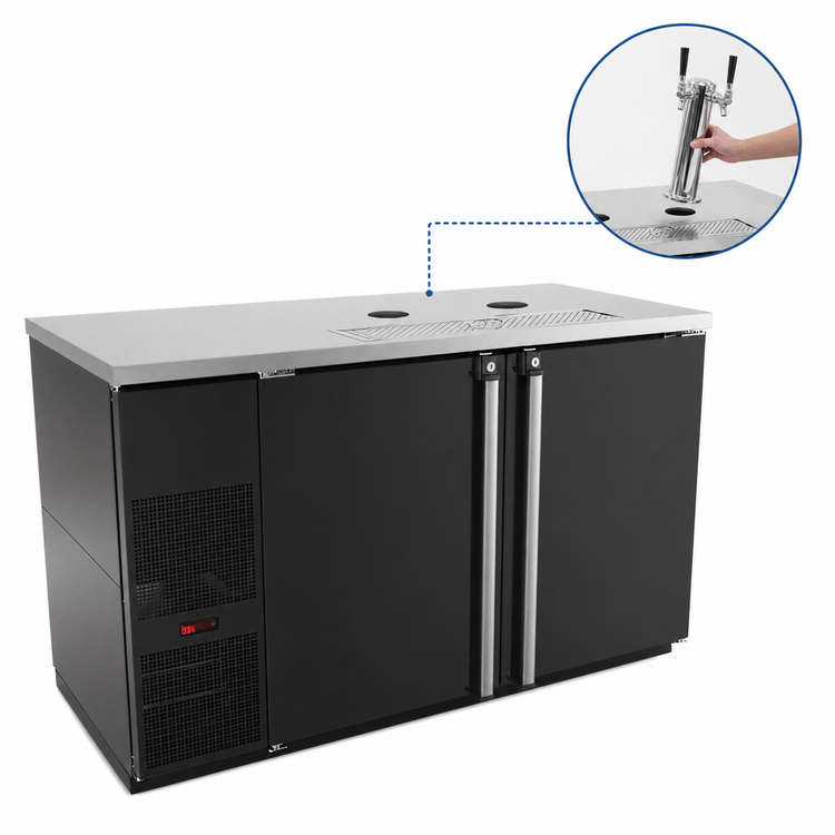 Product image #4 for Pro-Line E-Series Two-Section Draft Beer Cooler, 59-1/2" W, Flat Top, Less Draft Towers