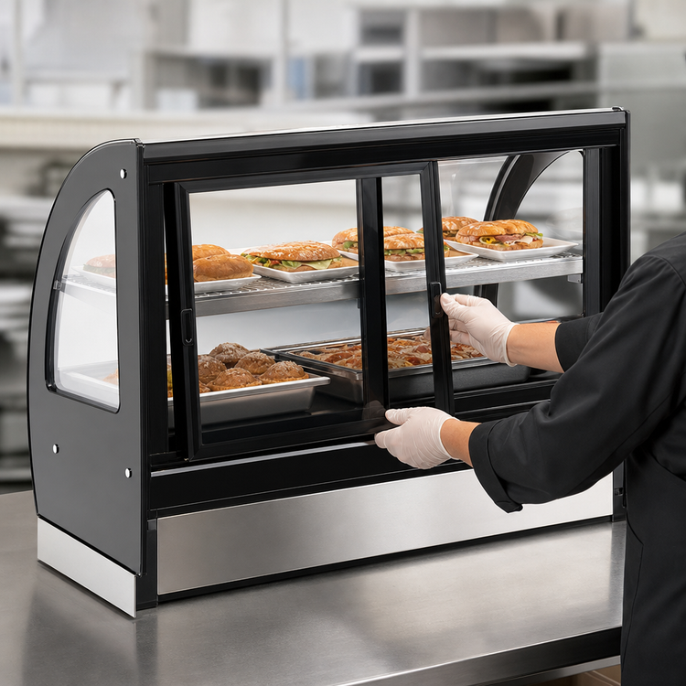 Product image #4 for Vollrath Countertop Full-Service Heated Display Case with Curved Glass Front and Rear Sliding Glass Doors