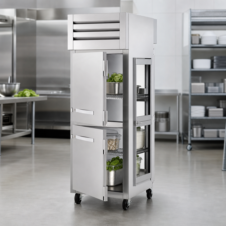 Product image #4 for True SPEC SERIES Pass-Thru One-Section Reach-In Refrigerator with 2 Solid Stainless Steel Front Half Doors and 2 Glass Rear Half Doors