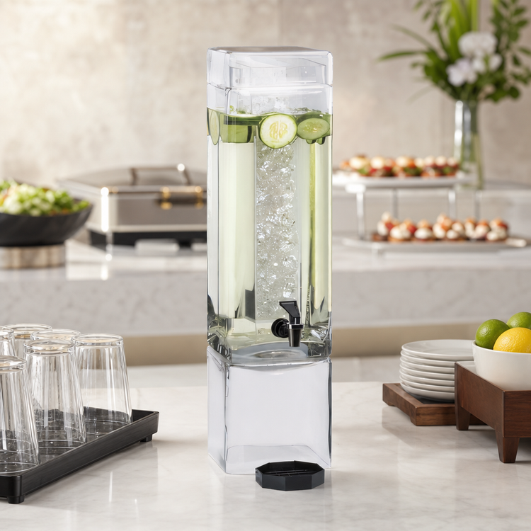 Product image #4 for Cal-Mil Square Clear Glass Beverage Dispenser, 3 Gallon, with Ice Chamber and Drip Tray