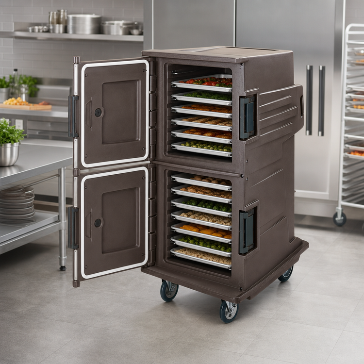 Product image #5 for Cambro Camtherm Tall Profile Electric Hot/Cold Holding Cart, Double Door, 12 Sheet Pan Capacity, Granite Sand