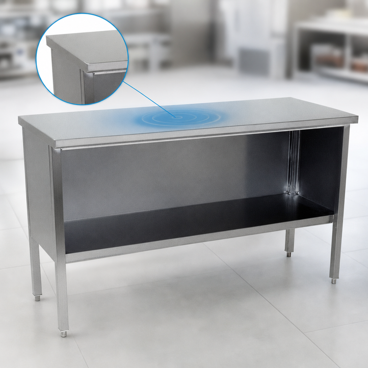 Product image #4 for John Boos Enclosed Base Open Front Stainless Steel Work Table with Undershelf, 96 x 30 Inches, 14-Gauge Top