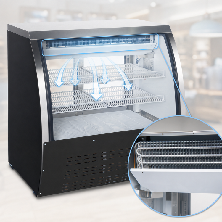 Product image #4 for Omcan 36-Inch Full Service Floor Model Refrigerated Deli Display Case with Curved Glass Front