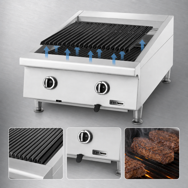 Product image #4 for Garland 60-Inch Countertop Gas Charbroiler with Ceramic Briquettes, Manual Controls and Adjustable Cast Iron Grates