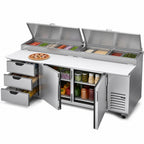 Thumbnail image #4 for Beverage Air DPD93HC-3 93-Inch Three-Section Pizza Prep Table with 2 Doors, 3 Drawers, and 19-Inch Cutting Board