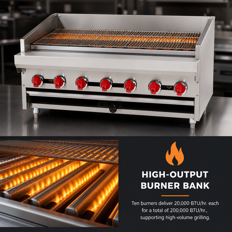 Product image #5 for American Range ADJ-60 60-Inch Countertop Adjustable Top Radiant Gas Charbroiler, 10-Burner