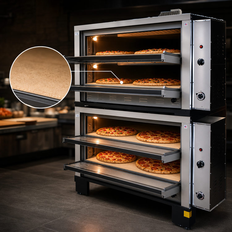Product image #5 for Peerless CW62PSC 4-Deck Double-Stacked Gas Deck Pizza Oven with 42 x 32-Inch Hearth Stone Decks
