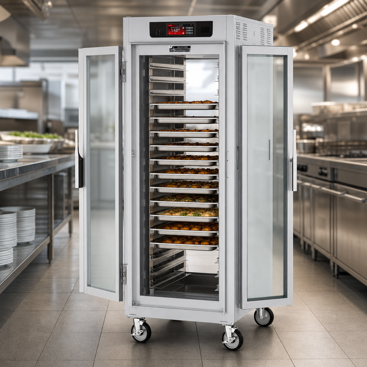 Product image #4 for Metro C5 8 Series Mobile Pass-Thru Controlled Temperature Heated Holding Cabinet, Full Height, Glass Doors, 18-Pan Capacity, 120V