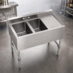 Thumbnail image #4 for Sapphire SMBS-2R 36-Inch Two-Compartment Underbar Sink, Right Drainboard, 304 Stainless Steel, Includes Faucet