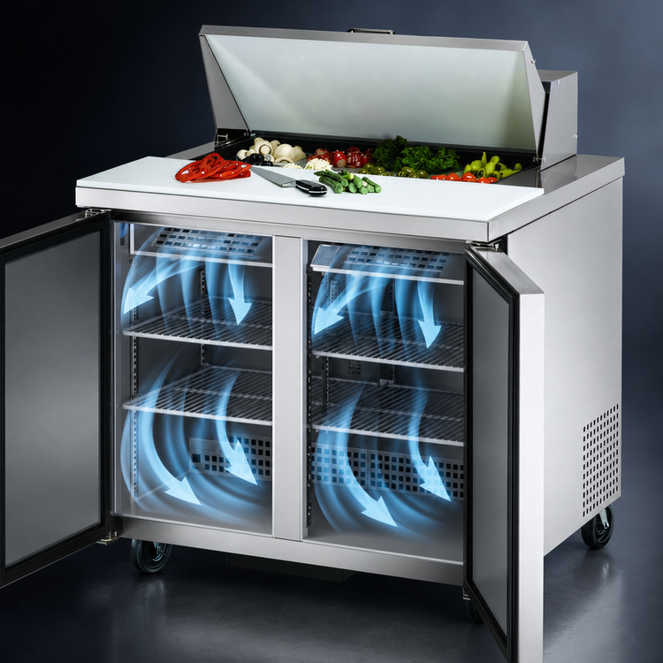 Product image #4 for 36 3/8-Inch Two-Door Sandwich/Salad Prep Table with 8 Sixth-Size Pans