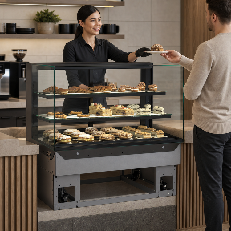 Product image #4 for Reveal Full Service Non-Refrigerated Slide-In Counter Case with Glass Ends and Rear Sliding Doors, 35-3/4 Inch Wide