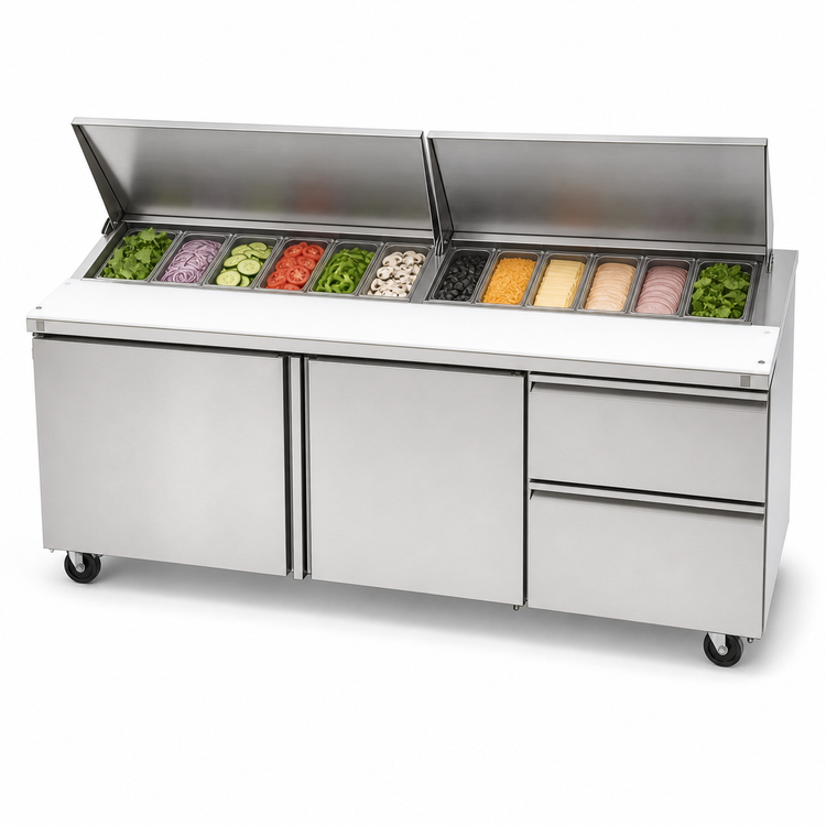 Product image #4 for Delfield 64-Inch Two-Section Sandwich/Salad Top Refrigerator with Cutting Board and 12-Pan Top