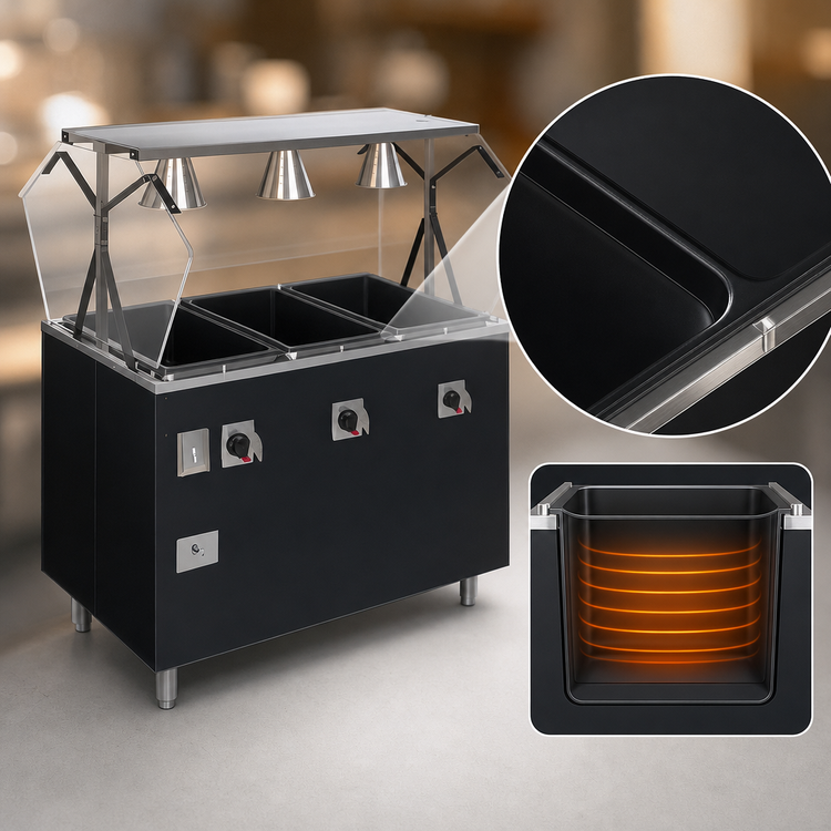 Product image #4 for Vollrath 2-Series Affordable Portable 3-Well Mobile Hot Food Station Deluxe with Breath Guard and Lights