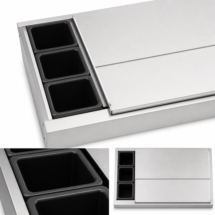 Product image #4 for Top Shelf 3-Bottle Left-Side Underbar Bottle Well with Stainless Steel Sliding Cover Assembly
