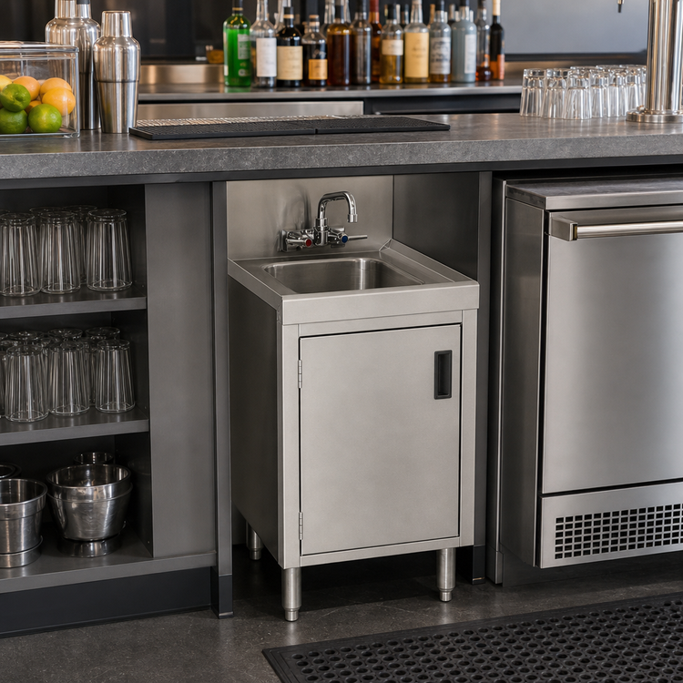 Product image #4 for Advance Tabco Prestige Supreme Underbar Stainless Steel Hand Sink with Cabinet Base and Faucet, 12 x 20 x 36 Inches