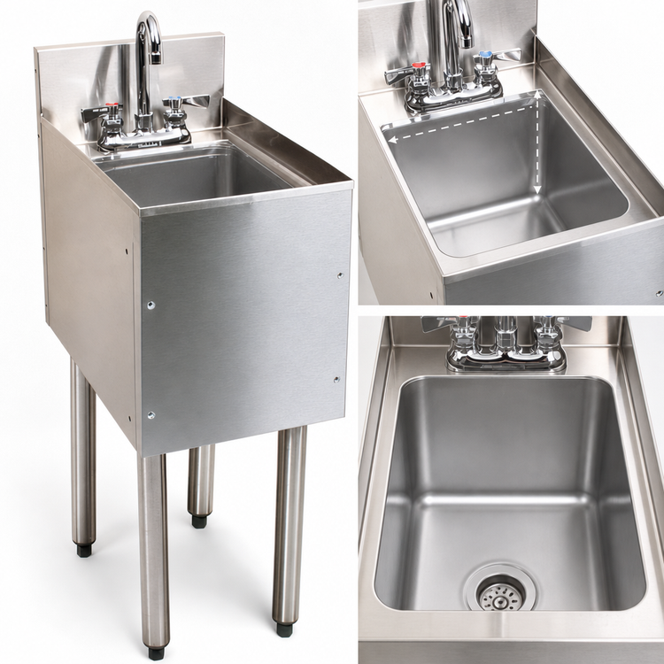 Product image #4 for CHOICE 12-Inch Single-Bowl Underbar Wet Waste Sink Unit with 6-Inch Deep Bowl and Gooseneck Faucet