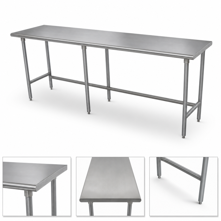 Product image #4 for Advance Tabco TSAG-3612 Stainless Steel Flat Top Open Base Work Table, 144 Inch x 36 Inch, 16 Gauge 430 Top
