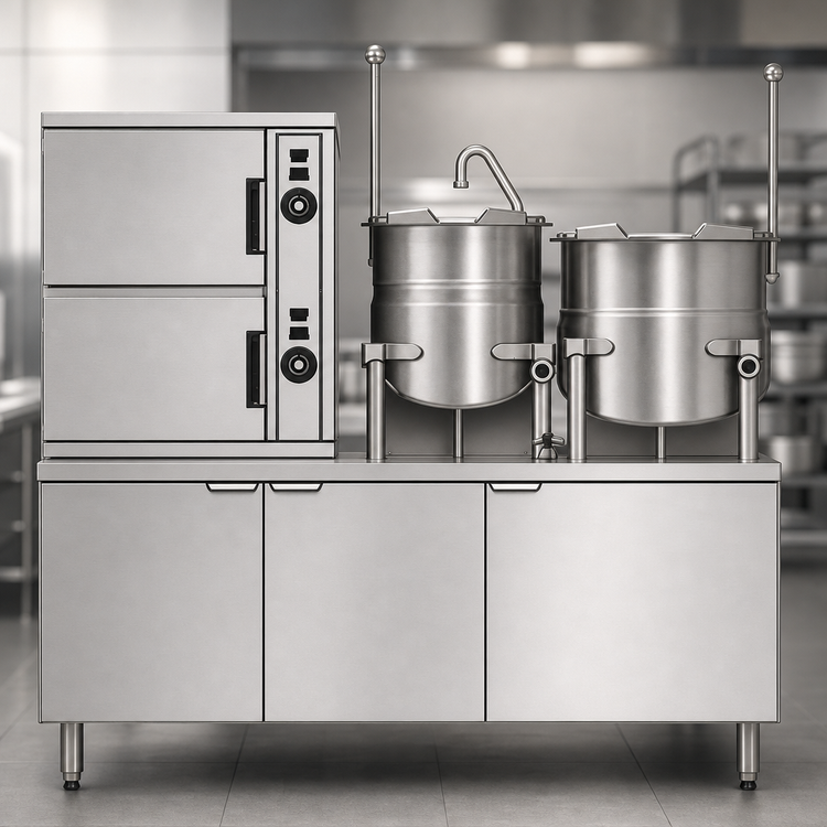 Product image #4 for Crown SCX-10-6-10 Two Compartment Steam Coil Convection Steamer with 6 & 10 Gallon Kettles