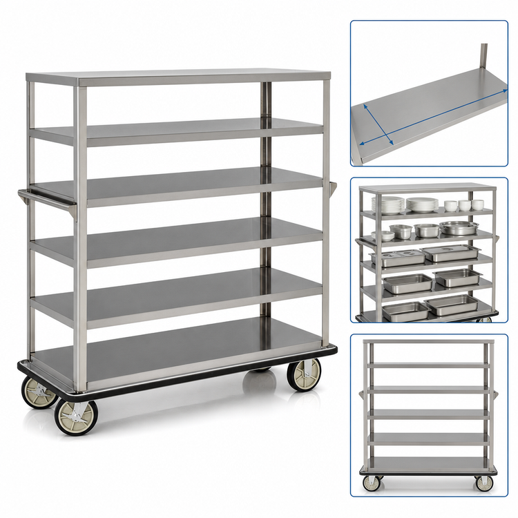 Product image #4 for Queen Mary Stainless Steel Utility Cart with 6 Shelves and 1600 lb. Capacity