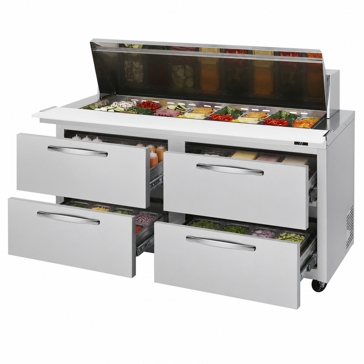 Product image #4 for Turbo Air PRO Series 60-Inch Stainless Steel Mega Top Sandwich/Salad Prep Table with 4 Drawers