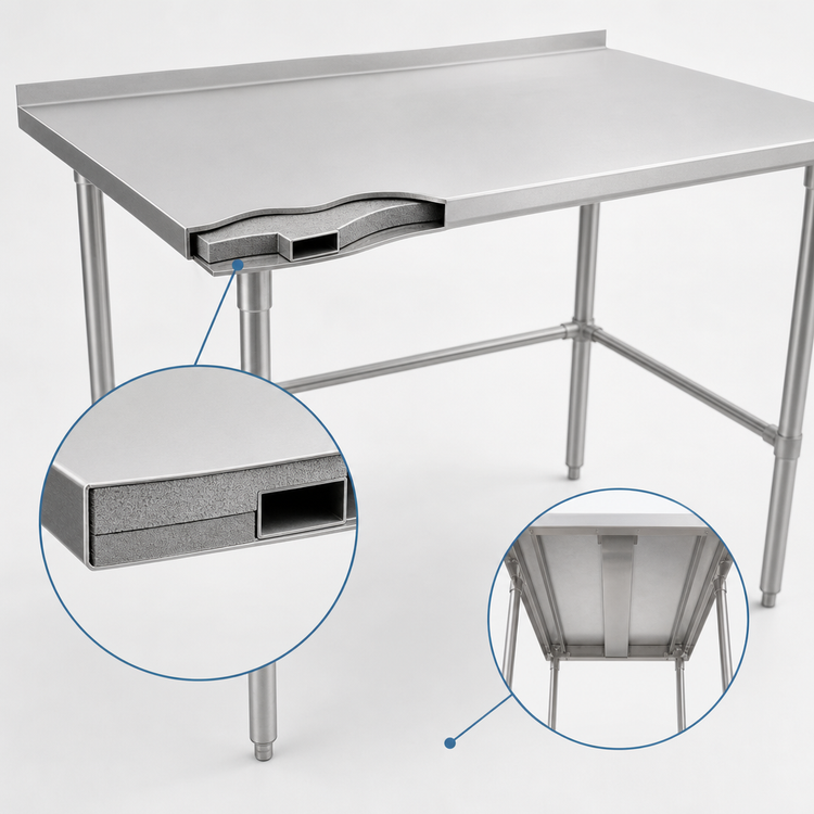 Product image #4 for John Boos Stallion 108" x 30" 16-Gauge Stainless Steel Work Table with 1-1/2" Rear Riser and Safety Edge