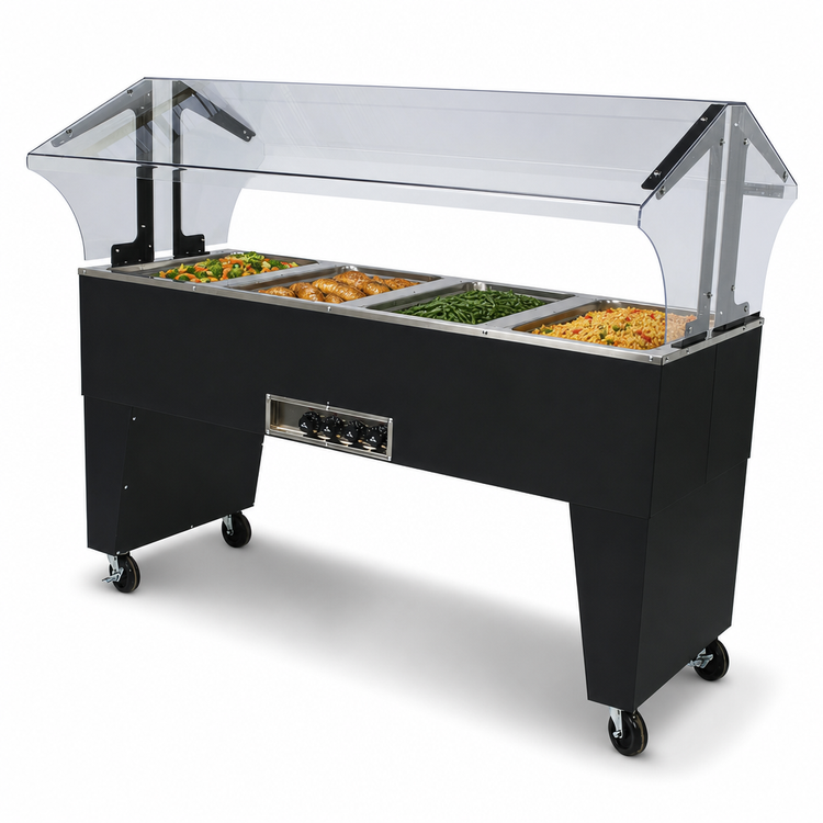Product image #4 for Advance Tabco Triumph Supreme Portable Electric Hot Food Buffet Table, 4-Well, Open Base, Double-Sided Sneeze Guard, 208/240V