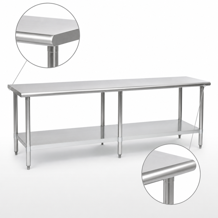 Product image #4 for Eagle Spec-Master 84 Inch x 48 Inch 300 Series Stainless Steel Work Table with Rolled Edge and Adjustable Undershelf