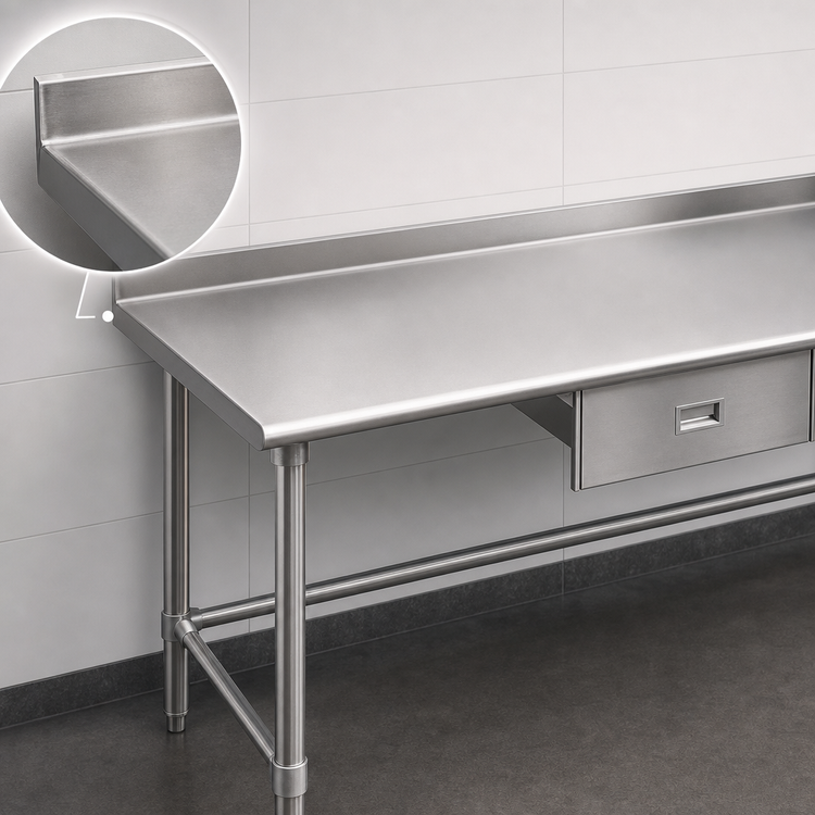 Product image #4 for Deluxe Series 84 Inch x 24 Inch 16-Gauge 300-Series Stainless Steel Work Table with Rear Upturn and Tubular Base