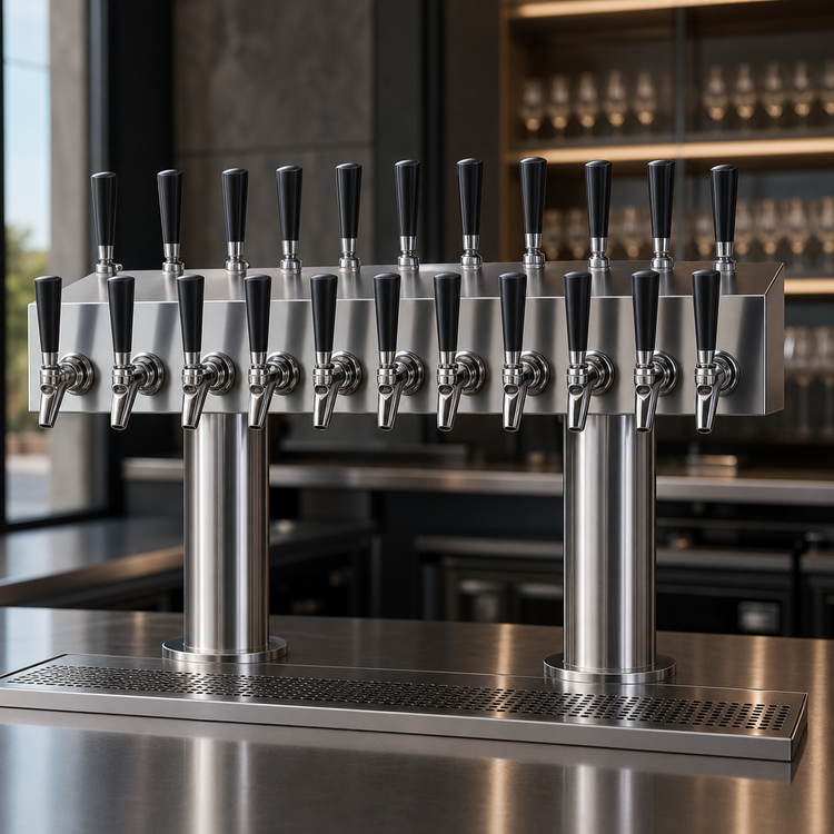 Product image #4 for Krowne Double-Sided 18-Faucet Glycol-Cooled T-Head Draft Beer Tower, 30-Inch, Brushed Stainless Steel