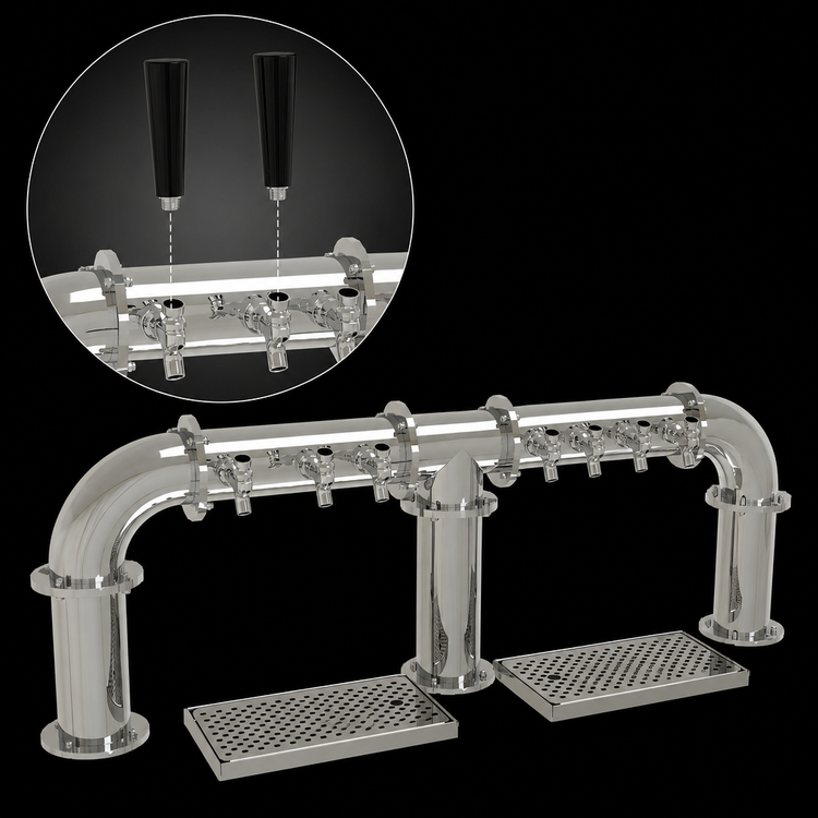 Product image #4 for 3-Column 8-Faucet Countertop Pipe Bridge Draft Dispensing Tower, Glycol-Cooled, Mirror Finish