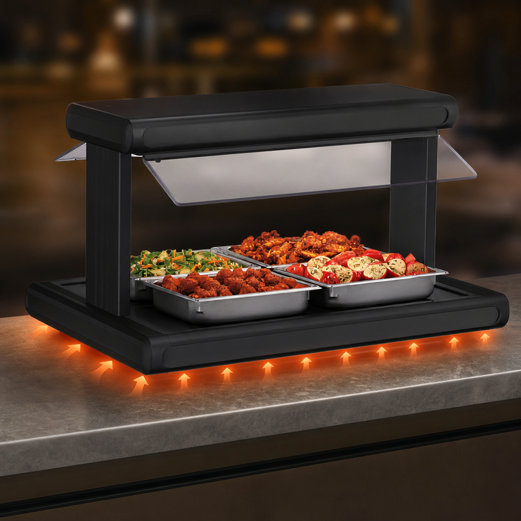 Product image #4 for Hatco Glo-Ray® 36-Inch Self-Service Pass-Thru Buffet Warmer with Heated Base and Double Acrylic Sneeze Guards