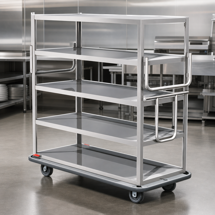 Product image #4 for Metro Queen Mary Banquet Cart with 5 Ledge Shelves, 16-Gauge Stainless Steel, 64 x 31 x 65 Inches