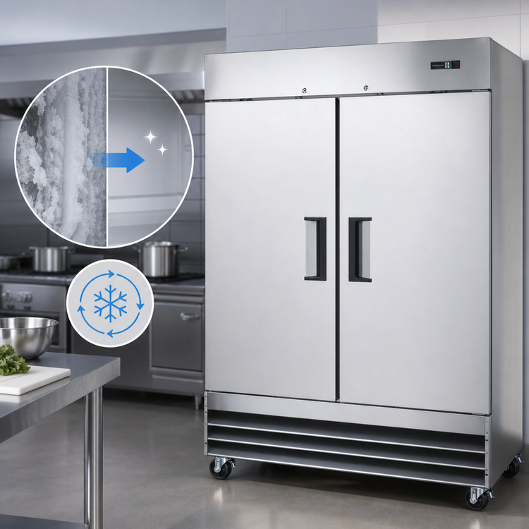 Product image #4 for Omcan USA 54-Inch Two-Section Reach-In Solid Door Refrigerator, 47 Cu. Ft., Bottom-Mount Self-Contained, Stainless Steel