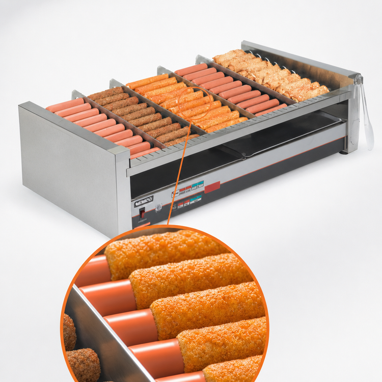 Product image #4 for Nemco Stainless Steel Digital Slanted Countertop Roller Grill with GripsIt Rollers, 30 Hot Dog Capacity